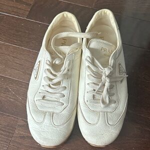 Prada Off-White Leather Sneakers